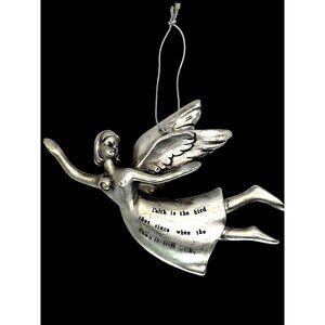 Vintage Flying Angel Christmas Ornament Pewter Metal Silvertone Holiday Decor